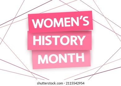 Women's History Month pink concept. Modern text with shadows and geometric frames on white background, vector.