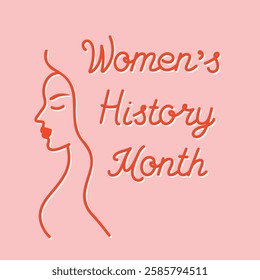 Women's History Month poster, pink and red combo, hand drawn square vector card