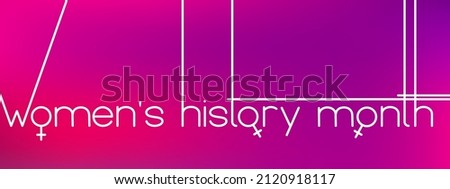 Women's History Month spring concept. Modern line art lettering on dark pink background, vector.