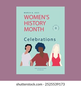 Women's history month stories template minimal flat illustration. Feminism poster for march women history month with fist symbol doodle.
