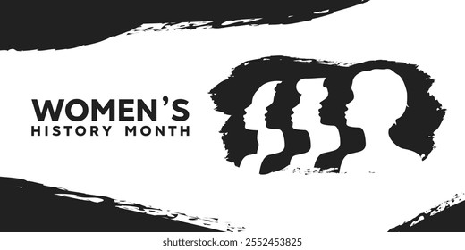 Women's History Month. Women in black and white. Great for cards, banners, posters, social media and more. White background.