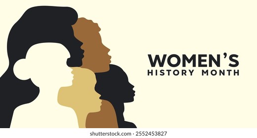 Women's History Month. Women in dark colour. Great for cards, banners, posters, social media and more. White background.