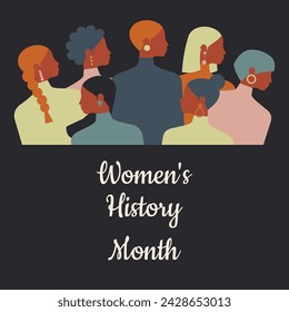 Women's History Month. Women of different ages, nationalities and religions come together. Vector.