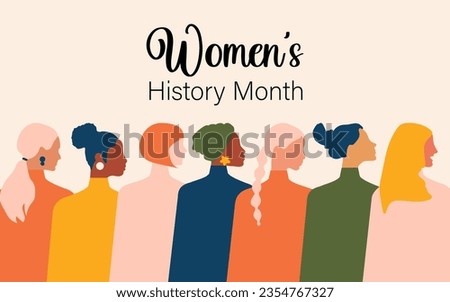 Women's History Month. Women of different ages, nationalities and religions come together. Vector. Foto stock © 