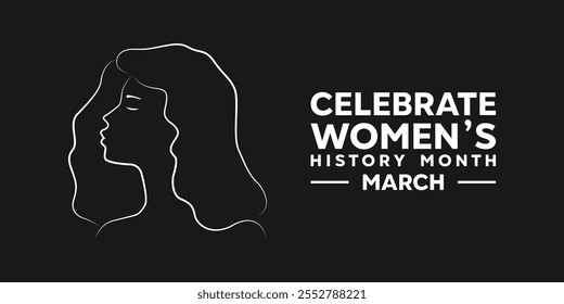 Women's History Month. Women. Great for cards, banners, posters, social media and more. Black background.