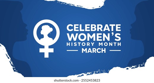 Women's History Month. Women and icon. Great for cards, banners, posters, social media and more. Blue background.