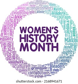 Women's History Month word cloud conceptual design isolated on white background.