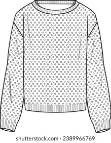 Women's Hole Knit Jumper. Technical fashion illustration. Front, white color. Women's CAD mock-up.