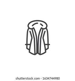 Womens hooded coat line icon. linear style sign for mobile concept and web design. Female hooded jacket outline vector icon. Symbol, logo illustration. Vector graphics