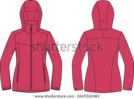 Women's Hooded Jacket - Front and Back View, Pink Color .