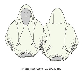 Plantilla de maqueta de Vector de diseño plano técnico con capucha para mujer.