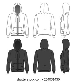 Womens Hoodie Zipper Front Back Side Stock Vector (Royalty Free ...