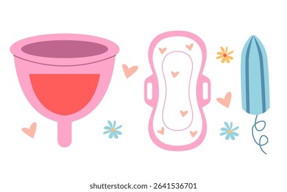 Women's hygiene products tools isolated set. Vector flat graphic design illustration
