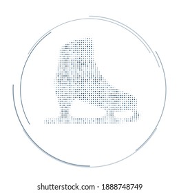 The womens ice skate symbol filled with dark blue dots. Pointillism style. Vector illustration on white background