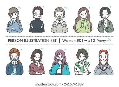 Women's illustration set #01-#10 worried