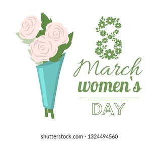 Womens International Day White Bouquet Roses Stock Vector (Royalty Free ...