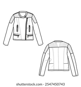 Abrigo de la chaqueta de las mujeres para la Plantilla de dibujo de la Ilustración vectorial técnica del estilo versátil del motorista
