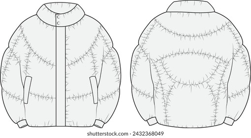 Women's Jacket, Coat, Fashion Flat Sketch Vector Illustration, CAD, Technical Drawing, Flat Drawing, Template, Mockup.