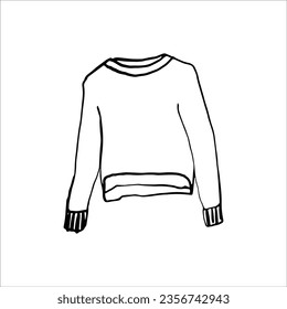 Women's jacket with sleeves. Vector black and white hand-drawn doodles. Isolated object on a white background. Clipart, template, sketch, logo, icon.