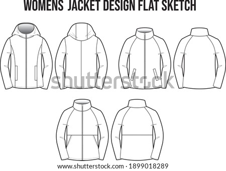 WOMENS JACKET WINDBREAKER DESIGN FLAT SKETCH CAD VECTOR