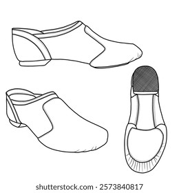 Women's jazz shoe vector illustration, men's formal leather shoes hand-drawn collection, doodle vector sketch illustration, various views. Suitable for your leather shoe design.