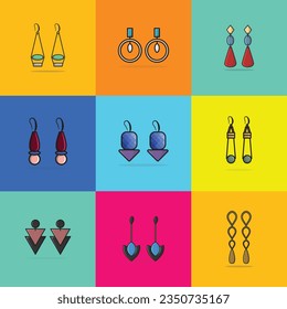 Women's Jewelry Earrings Collection vector illustration. Beauty fashion objects icon concept. Set of earrings accessories vector design.