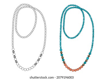 Women's jewelry. Long round turquoise beads.