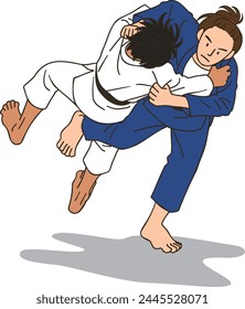 Women's Judo athletes having a match (osoto-gari)