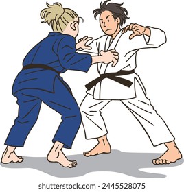 Mujeres atletas de judo que tienen un partido