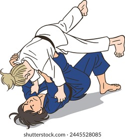 Women's Judo athletes having a match (tomoe-nage)