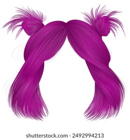 women's kare hairstyle  with two buns  hairs bright pink colors .
 women fashion beauty style .