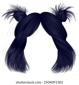 women's kare hairstyle  with two buns 
 hairs black brunette colors .
 women fashion beauty style .