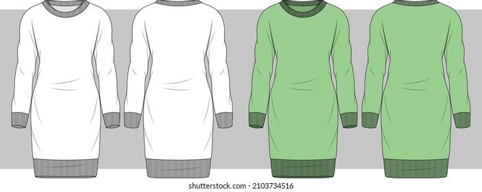 Women's knee length top flat sketch