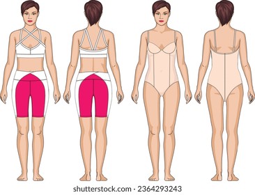 Womens knitted Bra fashion flat template. Sports Wear fashion design set. Girls Crop Top fashion drawing template.eps