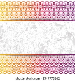 Women's lace background. Floral exquisite vintage pattern, wide handmade ornament. Ethnic fabrics, motifs for clothing, packaging, signage and website. Rainbow color. Vector EPS 10