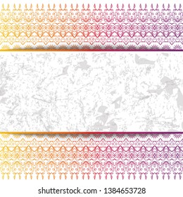 Women's lace seamless background. Floral exquisite vintage pattern, wide handmade ornament. Ethnic fabrics, motifs for clothing, clothing, packaging, signage and website. Rainbow color. Vector EPS 10