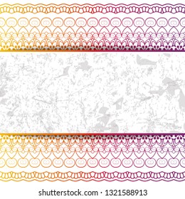 Women's lace seamless brush tape. Floral exquisite vintage pattern, wide handmade ornament. Ethnic fabrics, motifs for clothing, clothing, packaging, signage and website. Rainbow colors. Vector EPS 10
