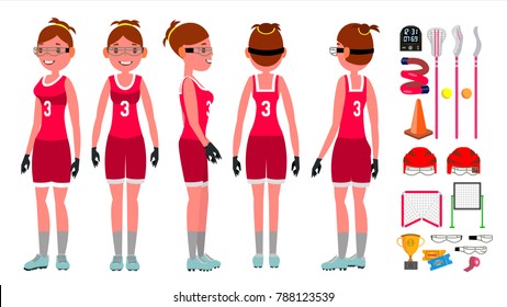 Women's lacrosse Vector. Lacrosse Practice. Teammates. Aggressive Women's player. Isolated Flat Cartoon Character Illustration