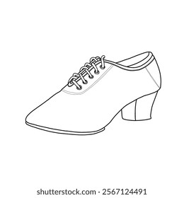 Women's latin dance shoes, salsa dance practice, performance dance shoes. Technical sketch hand drawing outline vector doodle illustration, side, and top view isolated on white background 