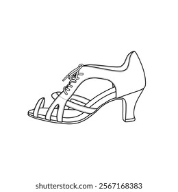 Women's latin salsa dance shoes lace-up open toe, ballroom dancing shoes mid sole vector line art