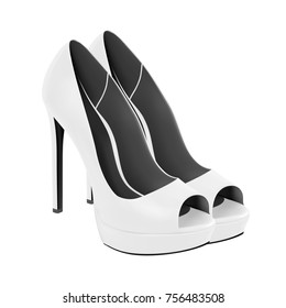 Women's leather stiletto shoes in vector on a white background. Women's high-heeled shoes vector illustration.