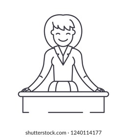 Women's lecture line icon concept. Women's lecture vector linear illustration, symbol, sign