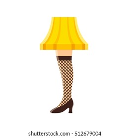 Womens Leg Lamp. Funny Vintage Lampshade With Fishnet Stocking And Stiletto Heel. Vector Illustration.