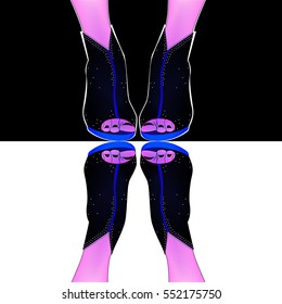 Women's legs in ankle boots with toeless.Vector illustration. Shoe design.Composition.