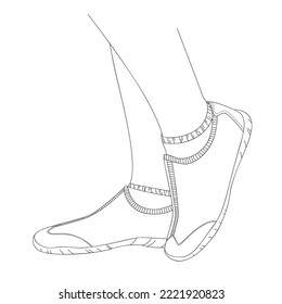Women's legs (feet) in hiking shoes for walking in city parks, health paths, side view. Sport footwear close-up. Concept of sports and healthy lifestyle. Walk every day. Sketch, linear drawing