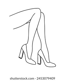 Damenbeine in hochhackigen Pumps. Vektorillustration im Line Art Stil.