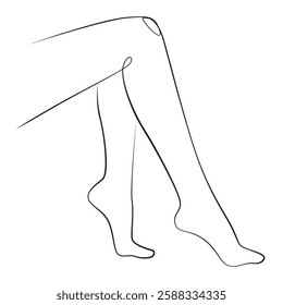 Women's legs one line drawing on white isolated background