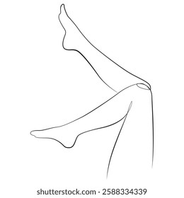 Women's legs one line drawing on white isolated background