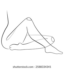 Women's legs one line drawing on white isolated background