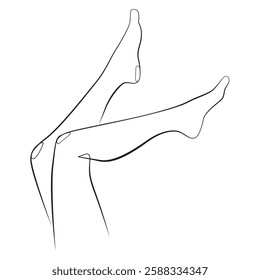 Women's legs one line drawing on white isolated background